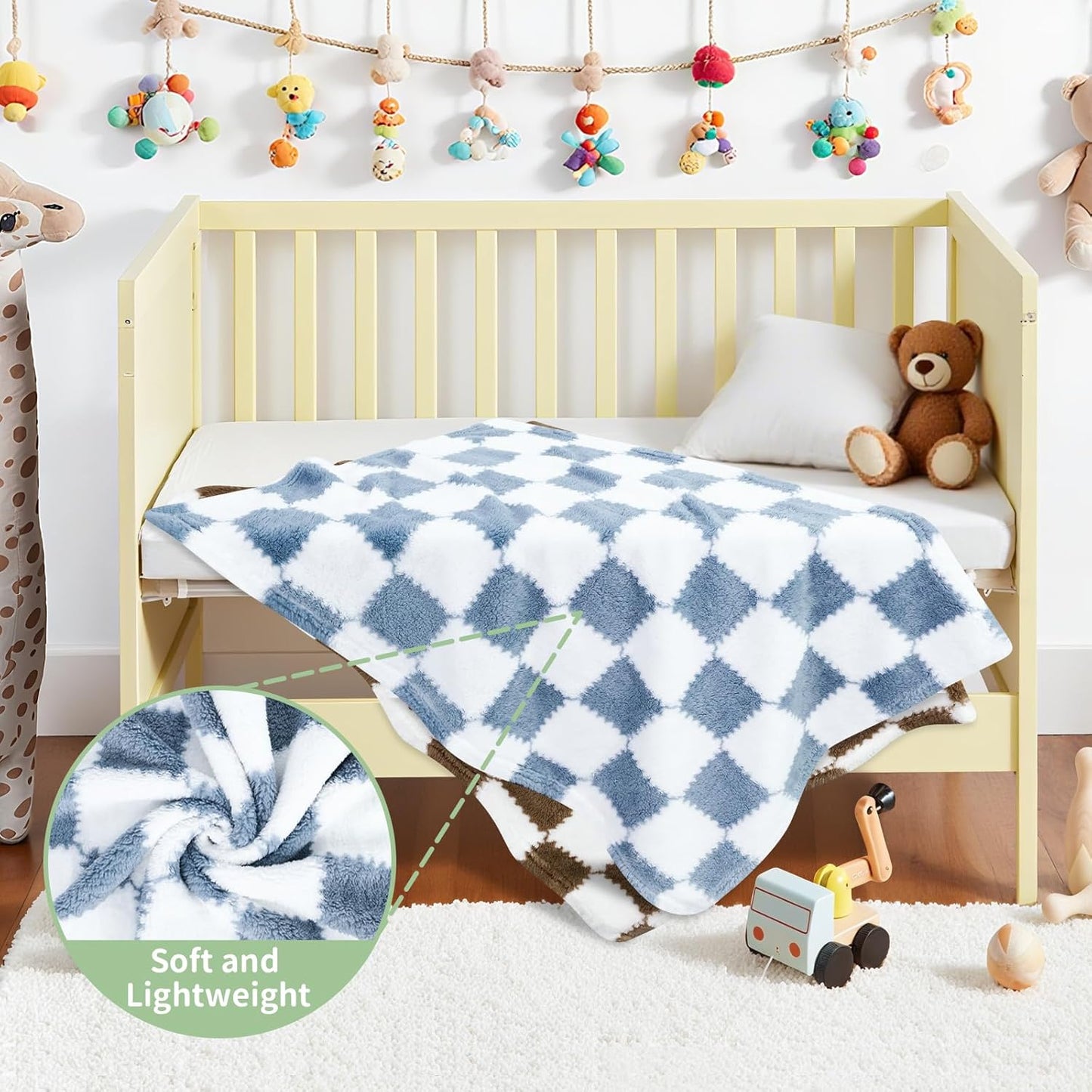 Skiennix Checkered Baby Blanket - Soft Fleece for Boys | 2-Pack, 28 x 40 Inches, Perfect Newborn Gift (Blue)