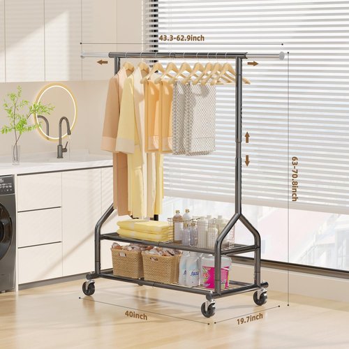 EAGMAK Heavy Duty Clothes Rack - Adjustable Metal Garment Organizer with Wheels | 556 LBS Capacity, Black