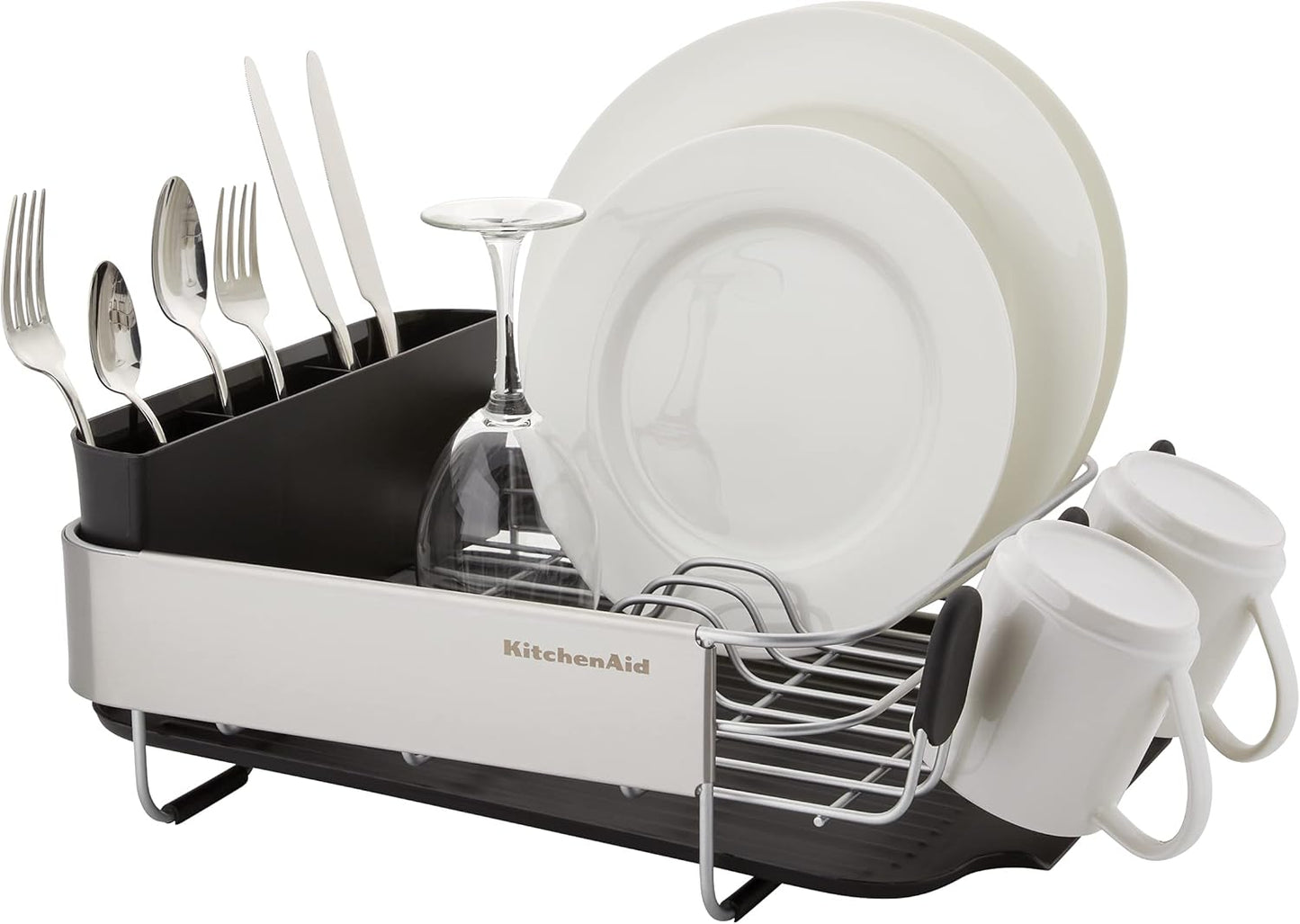 KitchenAid Dish Rack - Compact & Space-Saving Design with Removable Flatware Caddy | 16.06-Inch, Black