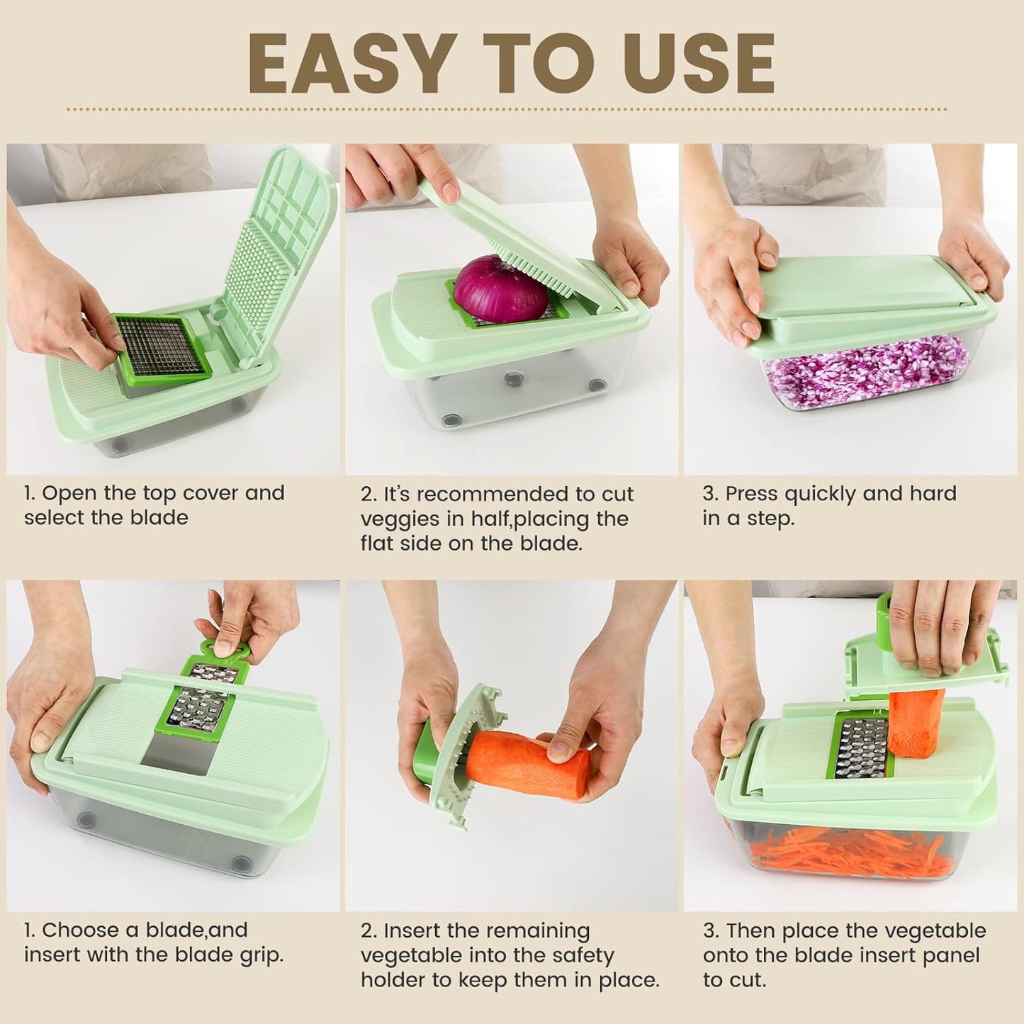 Vegetable Chopper 16-in-1 by [Brand Name] - Multifunctional Kitchen Gadget with 8 Blades & Container for Salad, Coleslaw, Meat, Nuts