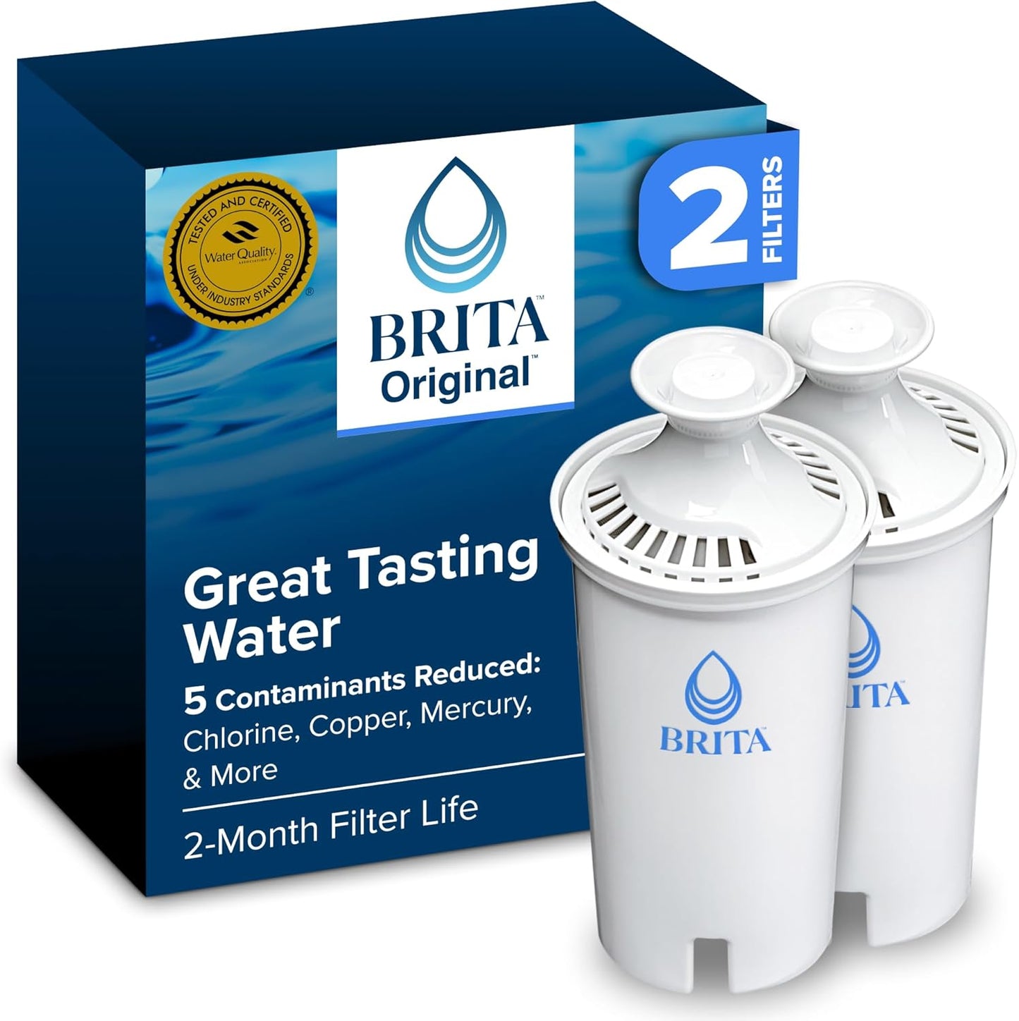 Brita Standard Water Filter | BPA-Free Pitcher Filters - Lasts 2 Months & Replaces 1,800 Bottles (2 Pack)