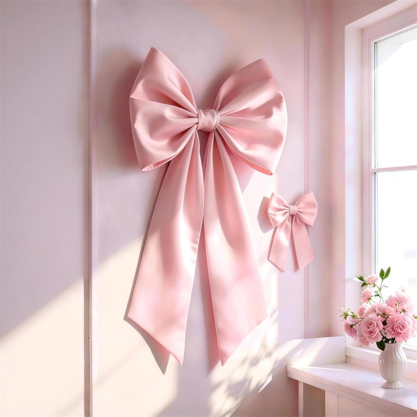 Skiennix Pink Bow Decor - 2 Pack Large & Small Coquette Wall Backdrop for Valentine's Day & Weddings