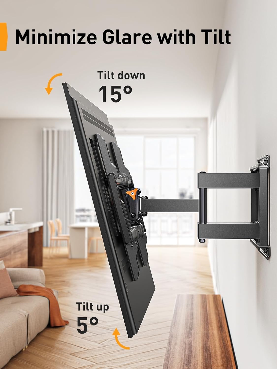 Perlegear Full Motion TV Wall Mount - Heavy Duty for 42-90" TVs Up to 132lbs | Tool-Free Tilt & Swivel