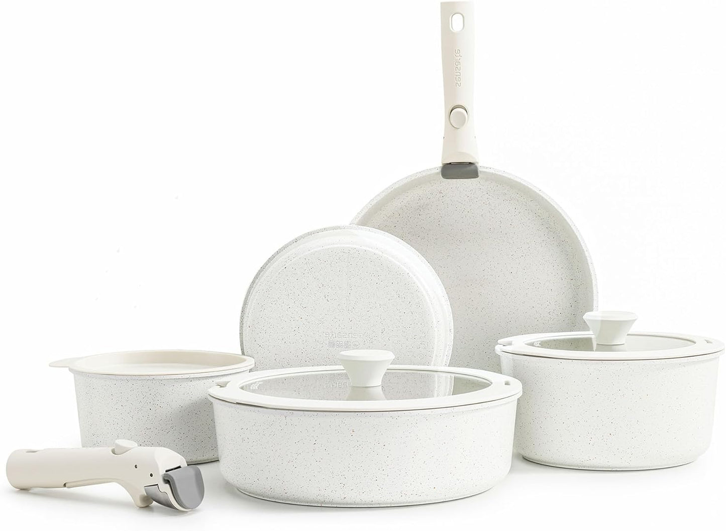 SENSARTE 13-Piece Nonstick Cookware Set - Detachable Handle & Induction Compatible | Dishwasher & Oven Safe (White)