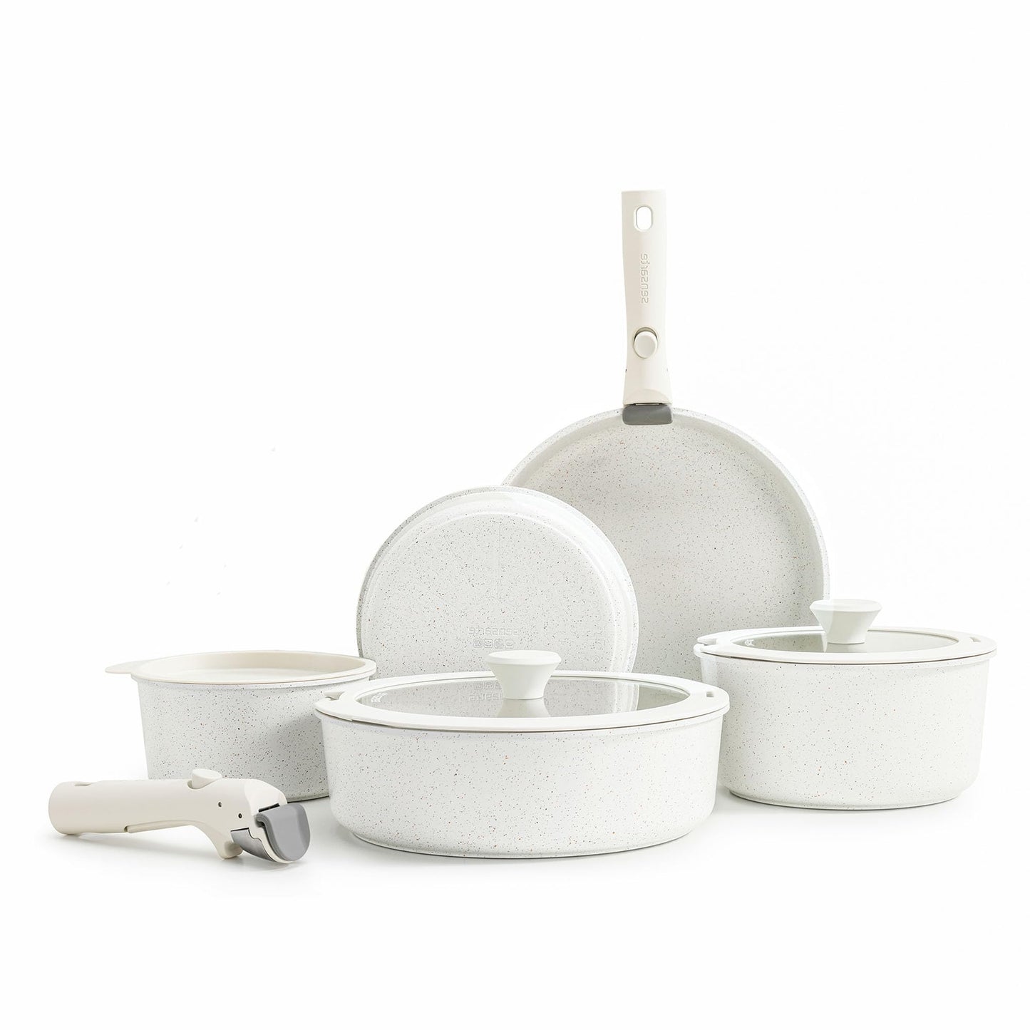 SENSARTE 13 Piece Pots and Pans Set, Nonstick Detachable Handle Cookware, Induction Kitchen Cookware Set with Removable Handle, Healthy Non Stick for RV, Dishwasher ＆ Oven Safe (White)