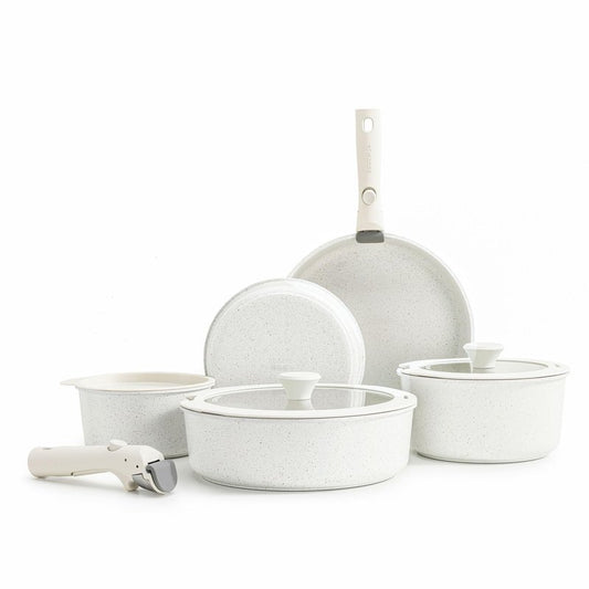 SENSARTE 13 Piece Pots and Pans Set, Nonstick Detachable Handle Cookware, Induction Kitchen Cookware Set with Removable Handle, Healthy Non Stick for RV, Dishwasher ＆ Oven Safe (White)