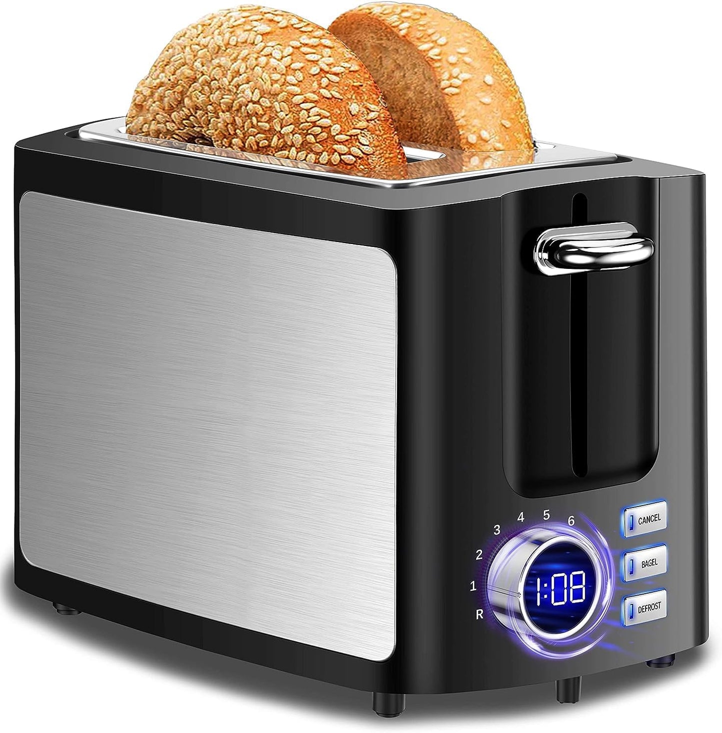 Skiennix 2-Slice Wide Slot Toaster - Smart LCD Countdown Timer with Bagel & Defrost Functions