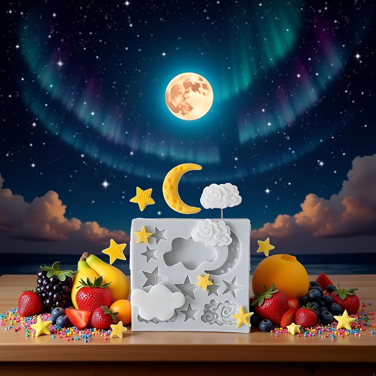 3Pcs White Star Moon Clouds Shaped Silicone Fondant Molds, Candy Chocolate Molds for DIY Cake Fondant Cookie Cloud Fondant Mold Moon For Candy Baking Sugar Cakes Decorating Candy Making Supplies