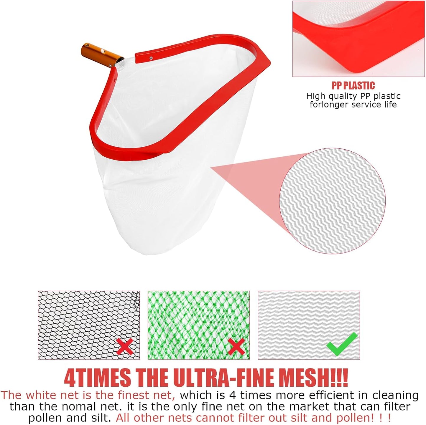 Skiennix Pool Skimmer Net - Heavy Duty Aluminum Frame for Efficient Leaf & Debris Removal | Professional Cleaning Tool