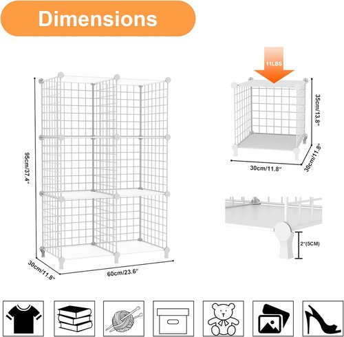 AWTATOS 6-Cube Storage Organizer - DIY Stackable Shelves for Home Office | White Bookcase Cabinet