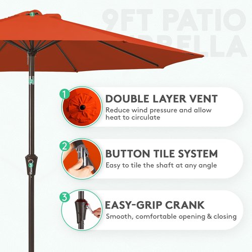 JEAREY 9FT Outdoor Patio Umbrella - UV Protection & Waterproof | Push Button Tilt & Crank, Orange