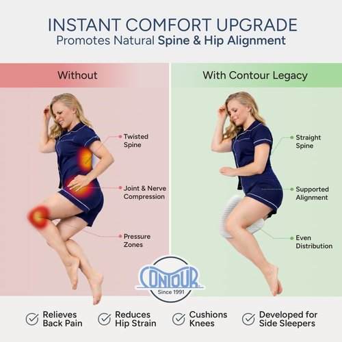 Contour Legacy Foam Support Pillow - Leg & Knee Relief for Side Sleepers | Soothing Comfort for Back, Hips, Joints