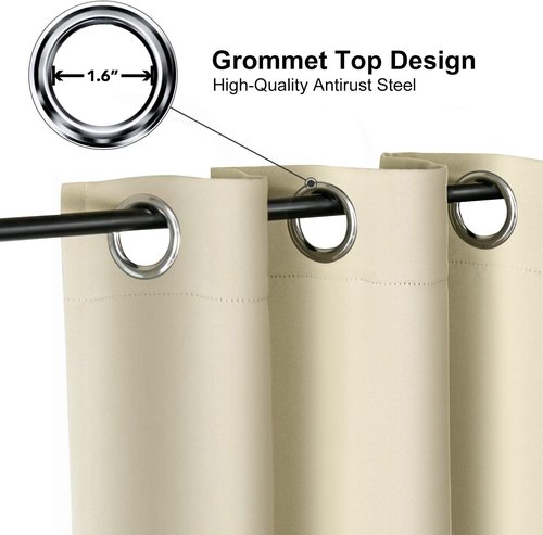 ChrisDowa Blackout Curtains - Extra Wide Thermal Insulated Grommet Panels for Bedroom & Living Room | Beige, 70 x 84 Inch
