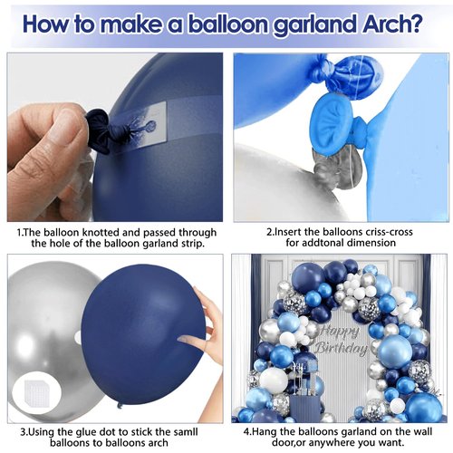 Blue White Silver Balloons Arch Kit, Navy Blue and White Balloons with Metallic Dark Light Blue Silver Conftti Balloons Garland for Graduation Birthday Party Bridal Shower Anniversary Decoration