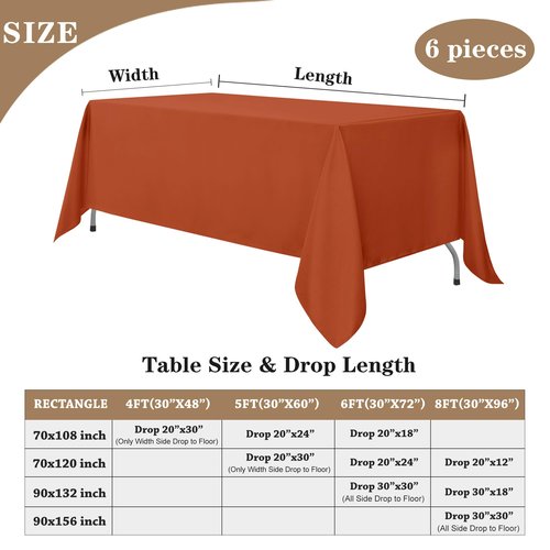 Fitable 6 Pack Rust Round Table Clothes - 70 Inches in Diameter - Stain Resistant and Washable Fall Tablecloths, Polyester Fabric Table Covers for Wedding, Party, Banquet, Gathering