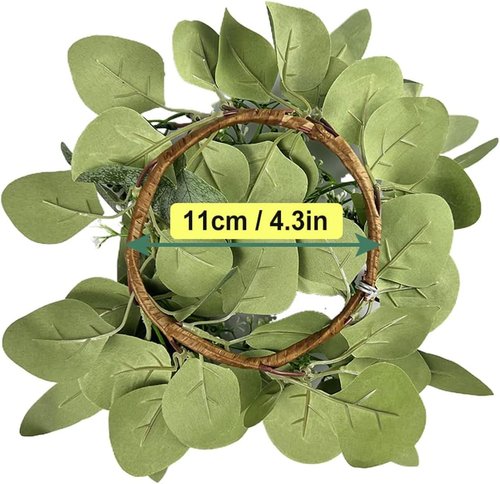 Eucalyptus Candle Rings by [Brand Name] - 2Pcs 4-Inch Boho Wreaths for 3-Inch Pillar Candles | Wedding Decor