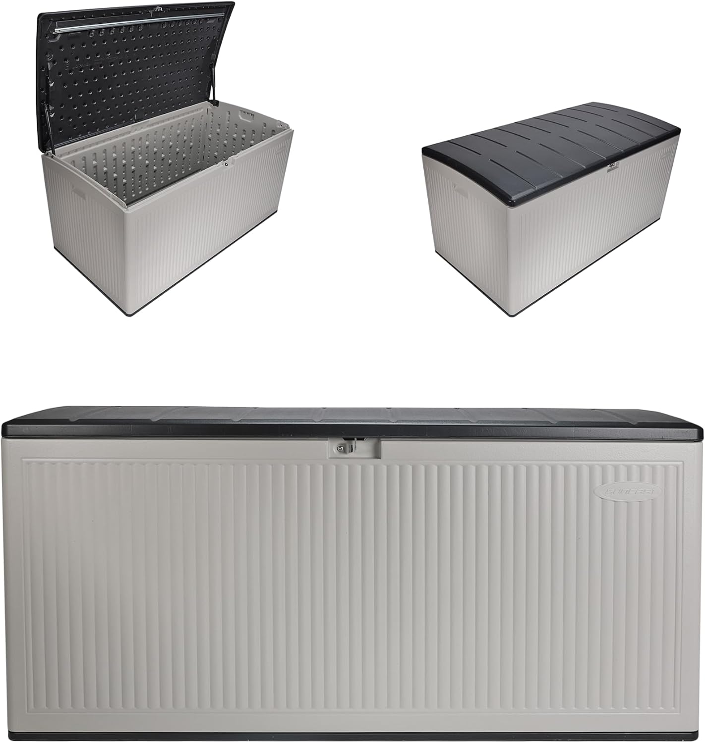 Suncast 160-Gal. Resin Outdoor Patio Deck Box - Extra-Large Storage with Pad-Lockable Lid | Iron Ore/French Gray