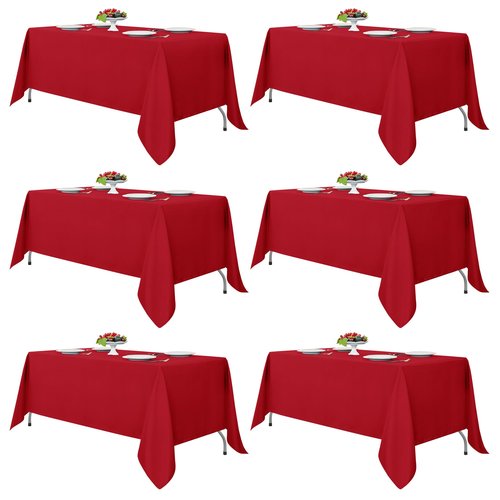 Fitable Red Tablecloths for Rectangle Tables, 6 Pack - 70 x 120 Inches - Reusable and Washable Table Clothes for 6-8 Ft Tables, Polyester Fabric Table Covers for Wedding, Party, Banquet
