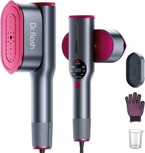 DRFLASH 2-in-1 Handheld Garment Steamer & Iron - Fast 15s Heat-Up, Portable Travel Size, 1200W