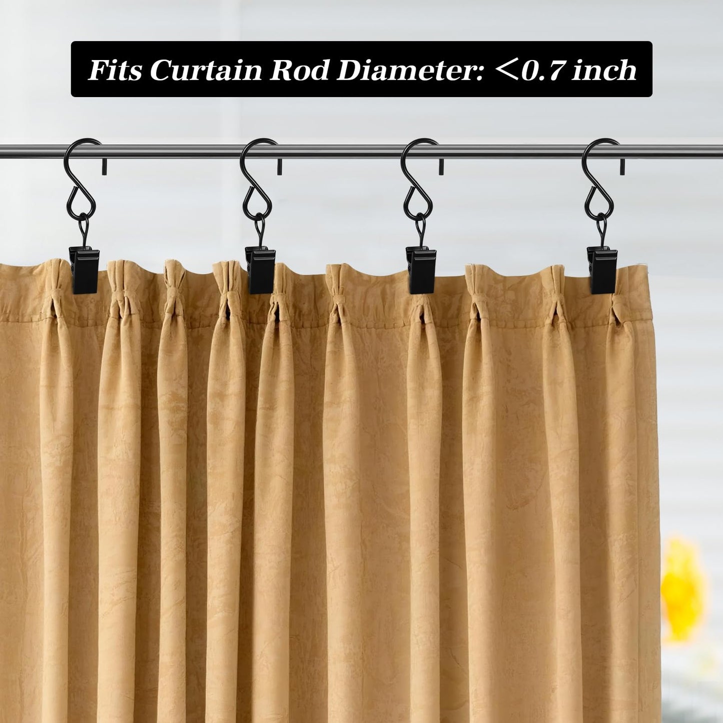 HOOSUN 46 Pack Curtain Hooks Clips,S Hooks for Hanging Outside String Lights,Metal Curtain Rod Hooks,Small Light Clips,Art Craft Display,Backdrop Clip,Stainless Steel S Curtain Hook Hanger for Drapes