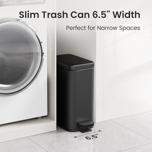 Cesun Bathroom Trash Can - 2.6 Gallon Soft Close Stainless Steel Waste Basket | Black Design for Home & Office