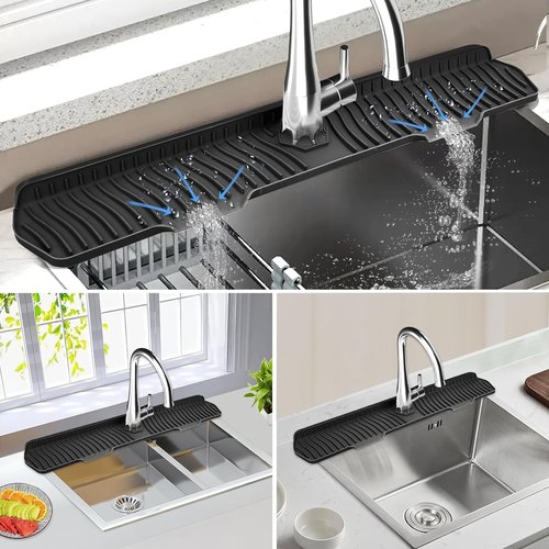 EBIGIC Silicone Sink Mat Splash Guard - 30" x 6" for Kitchen, Bathroom, Farmhouse, RV | Black