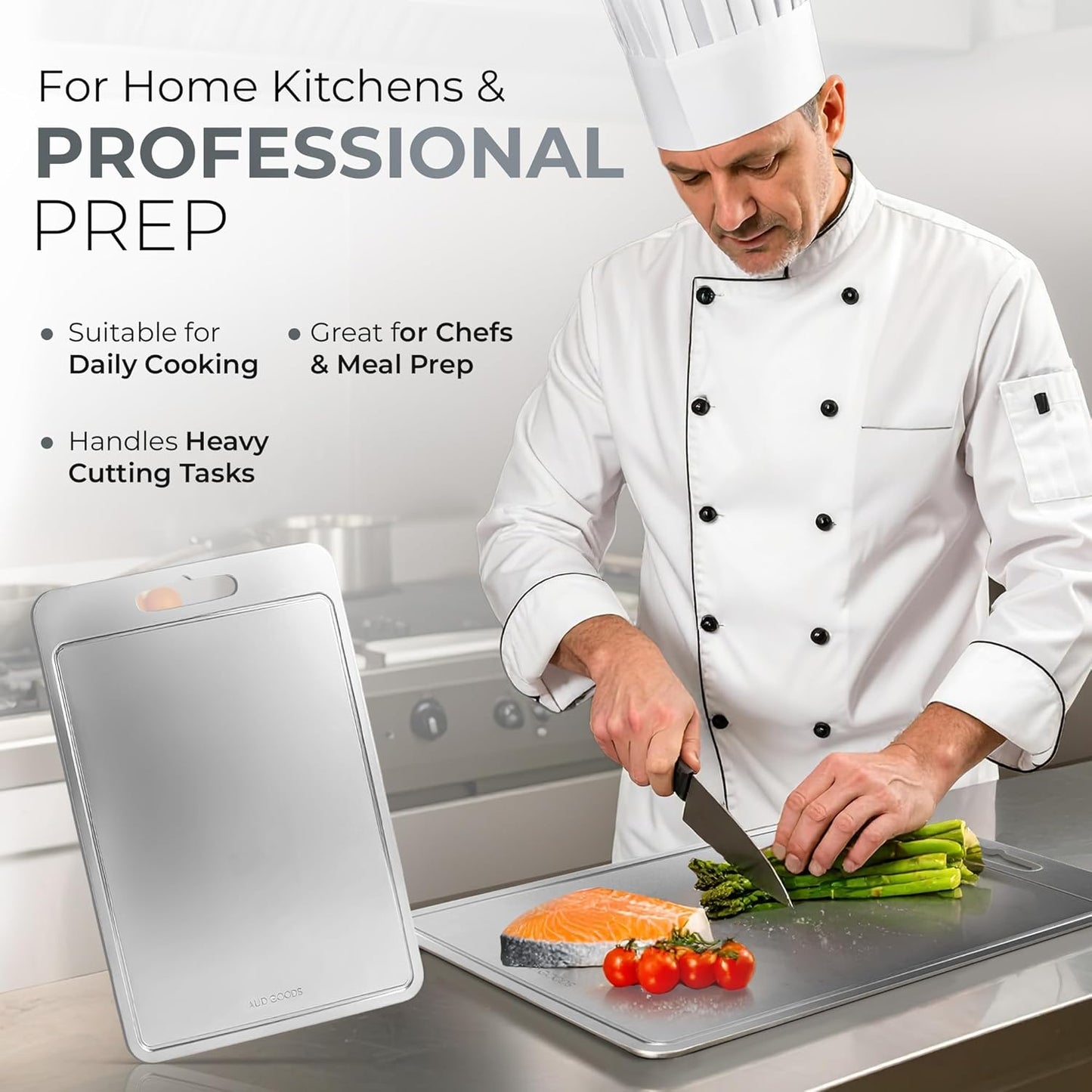 Stainless Steel Cutting Boards - Durable Double-Sided Boards with Juice Grooves | 3 Pack for Home & Professional Use