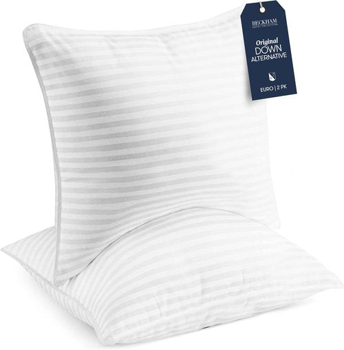 Beckham Hotel Collection Euro Size Throw Pillows - Set of 2 | 26 x 26 Down Alternative Inserts for Bed & Couch