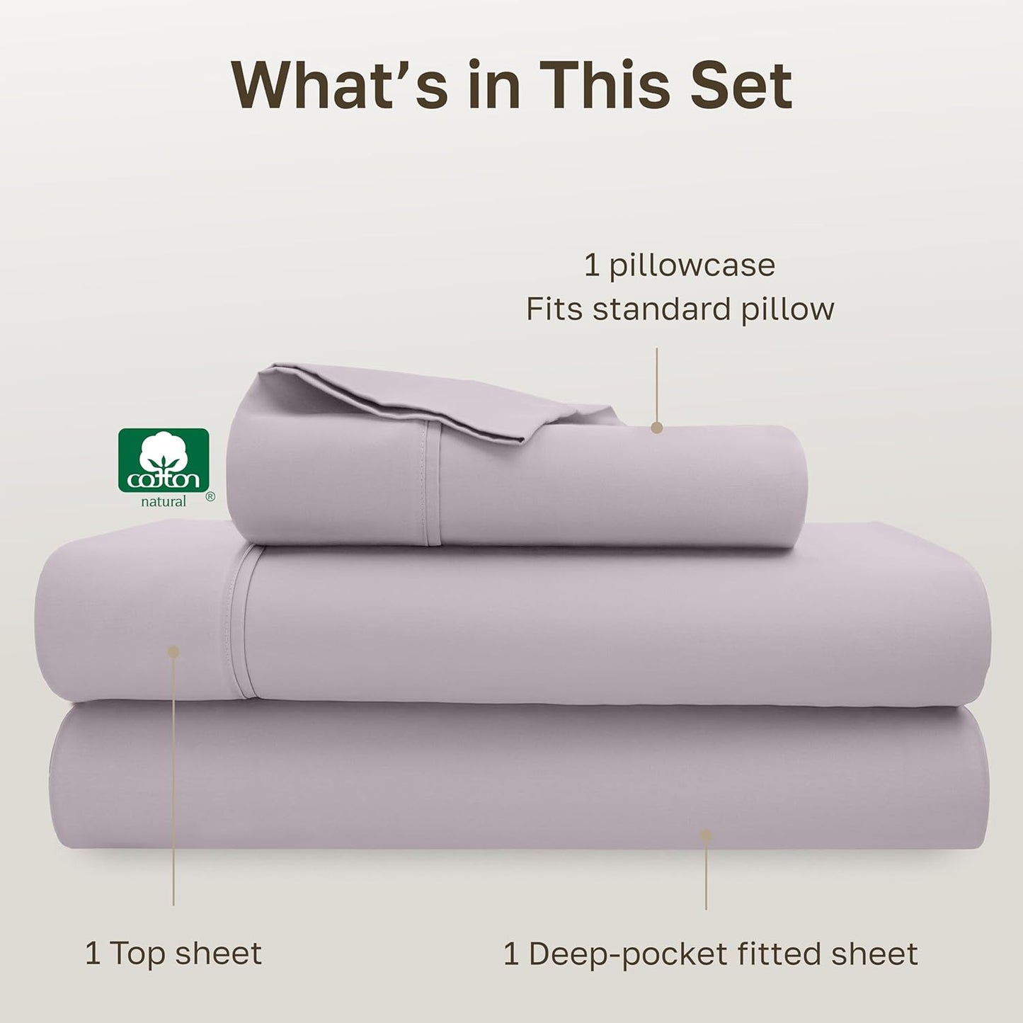 California Design Den Twin XL Cotton Sheet Set - 100% Soft, 400 Thread Count, Award-Winning Sateen Finish - Dusky Lavender Grey