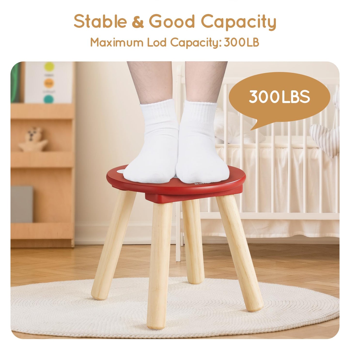 Beright Wooden Step Stool for Kids, Children's Stool Perfect Matched Sensory Table, 9 Inch Sturdy Sitting Stool with Assembled Four-Legged, Mushroom, 2 Pack