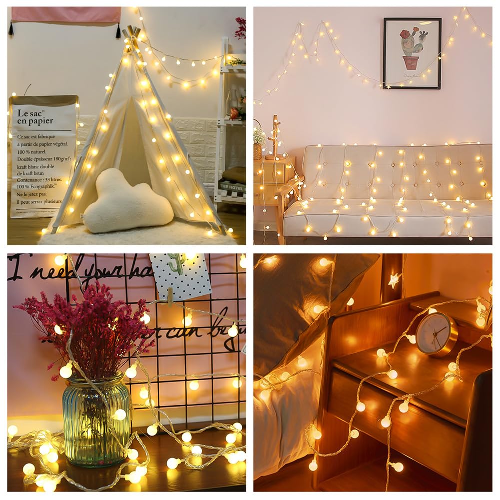 AUAUY String Lights, 40 LED 19.6FT String Lights Battery Operated 2 Modes, Christmas Lights Bedroom, Waterproof Outdoor Lights for Indoor Outdoor Wedding Party New Year Garden Decorations(Warm White)