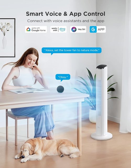GoveeLife Smart White Tower Fan - 36" Quiet Oscillating Floor Fan with App/Voice Control & 5 Modes