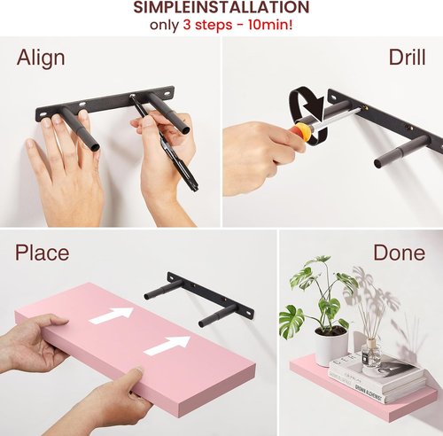 BAYKA Pink Floating Wall Shelves - Set of 3, 15.7in Wood Shelves for Stylish Home Organization