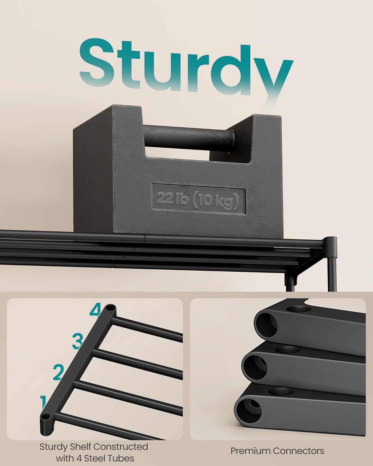 SONGMICS 2-Tier Shoe Rack - Compact Metal Shoe Organizer for Small Spaces | Stackable, Black, 11.8 x 24.5 x 12.2 Inches