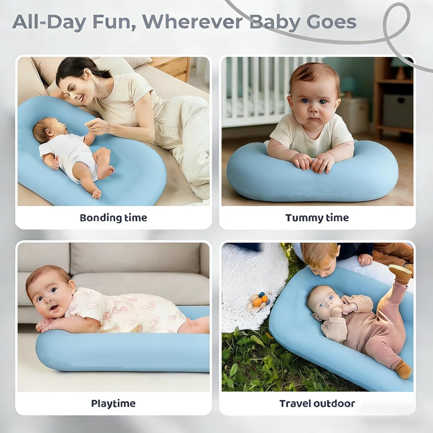 Skiennix 100% Cotton Baby Lounger - Washable Play Mat & Tummy Time Mat for Newborns (0-24 Months) | Blue