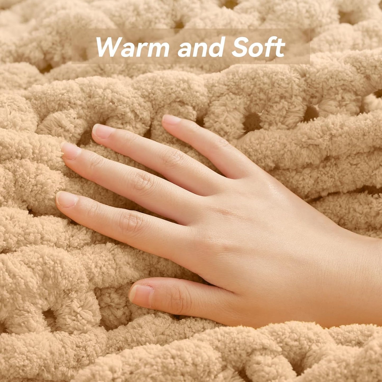Negwoo Chunky Knit Throw Blanket - Handmade Beige Chenille Yarn | Soft & Comfy 30'' x 40'' for Home Decor