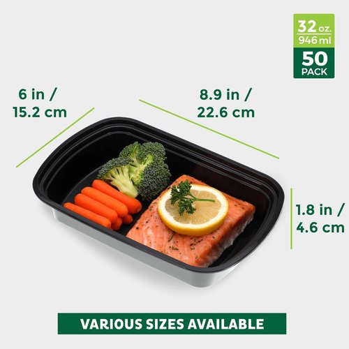 Freshware Meal Prep Containers - 50 Pack, 1 Compartment, BPA Free, Stackable, Microwave & Freezer Safe | 32 oz