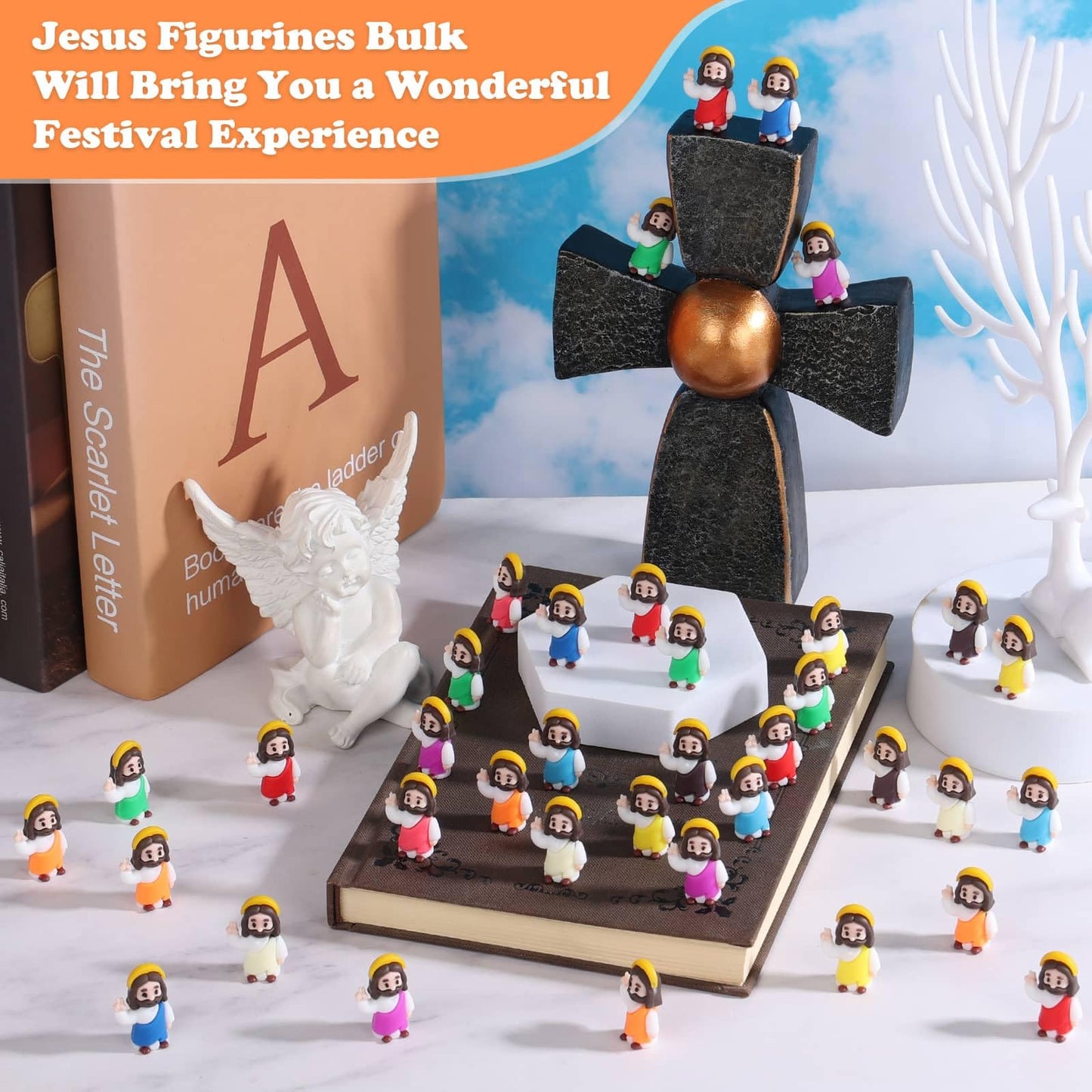 Thrilez 70 Pcs Mini Jesus Blessing Gesture - Small Pocket Jesus Figures Dashboards Jesus Religious Gifts for Christian, Easter Egg Stuffers