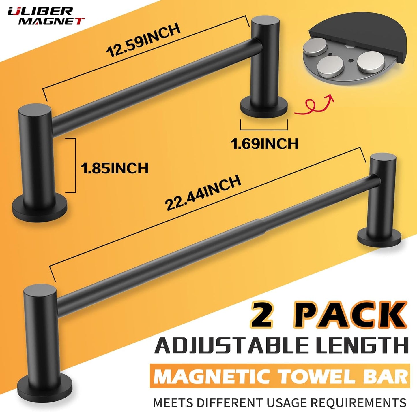 ULIBERMAGNET Magnetic Towel Holder - Adjustable Length Non-Slip Bar for Whiteboards & Refrigerators | 2 Pack