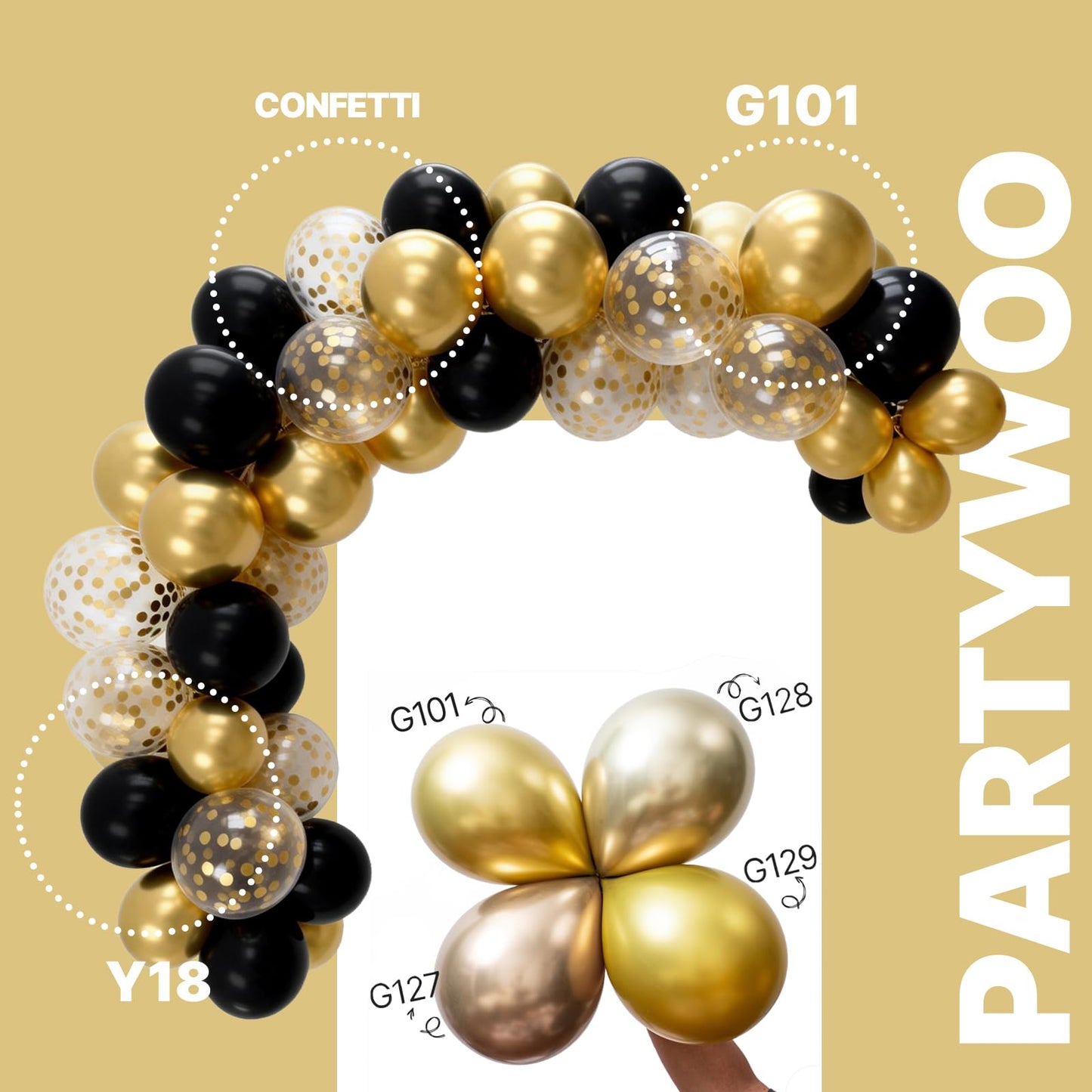PartyWoo Gold and Black Balloons 100pcs 12 Inch Black and Gold Metallic Balloons for Birthday Wedding Anniversary Graduation Bachelorette Engagement Bridal Shower Retirement Party Decorations