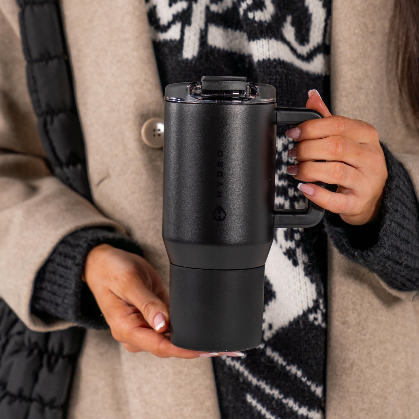 HydroJug Coffee Traveler 20 oz - Leak-Resistant, Ceramic-Lined Insulated Travel Coffee Mug for Hot or Cold Drinks with Flip Lid & Handle, Dishwasher Safe Coffee Tumbler, Black