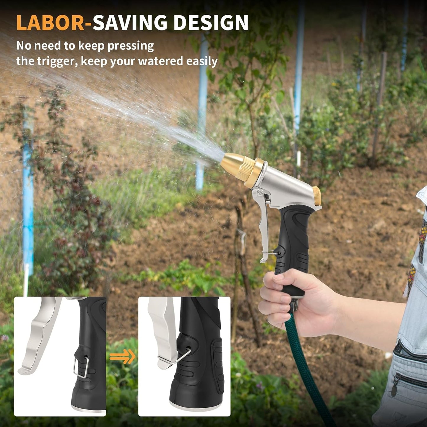 Skiennix Heavy Duty Metal Hose Nozzle - Adjustable Spray Patterns for Efficient Watering & Washing