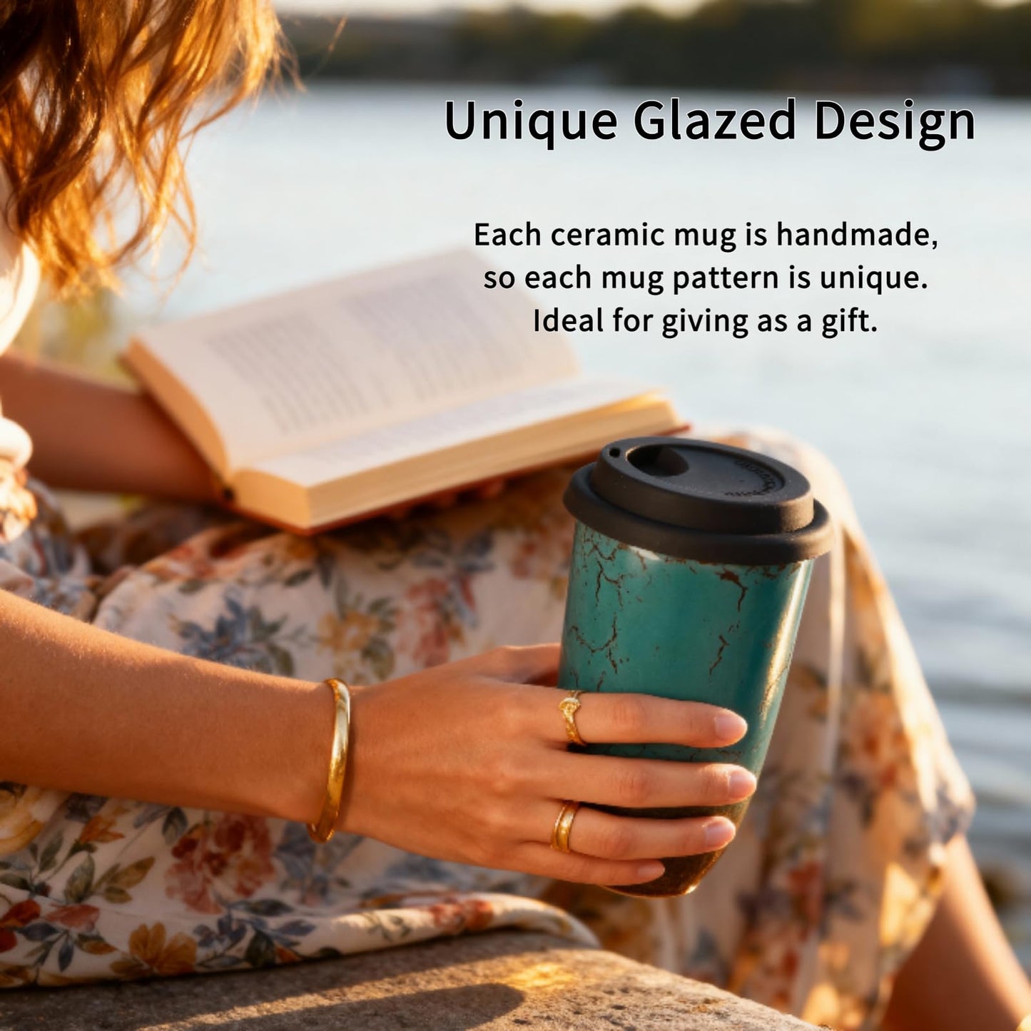 Moxhendix Ceramic Travel Mug With Lid, On the Go Coffee Mug.16oz-Ceramics Coffee Tumbler. Dishwasher and Microwave Safe.Reusable Coffee Mug-Suitable for travel, office, car cup，Daily use.