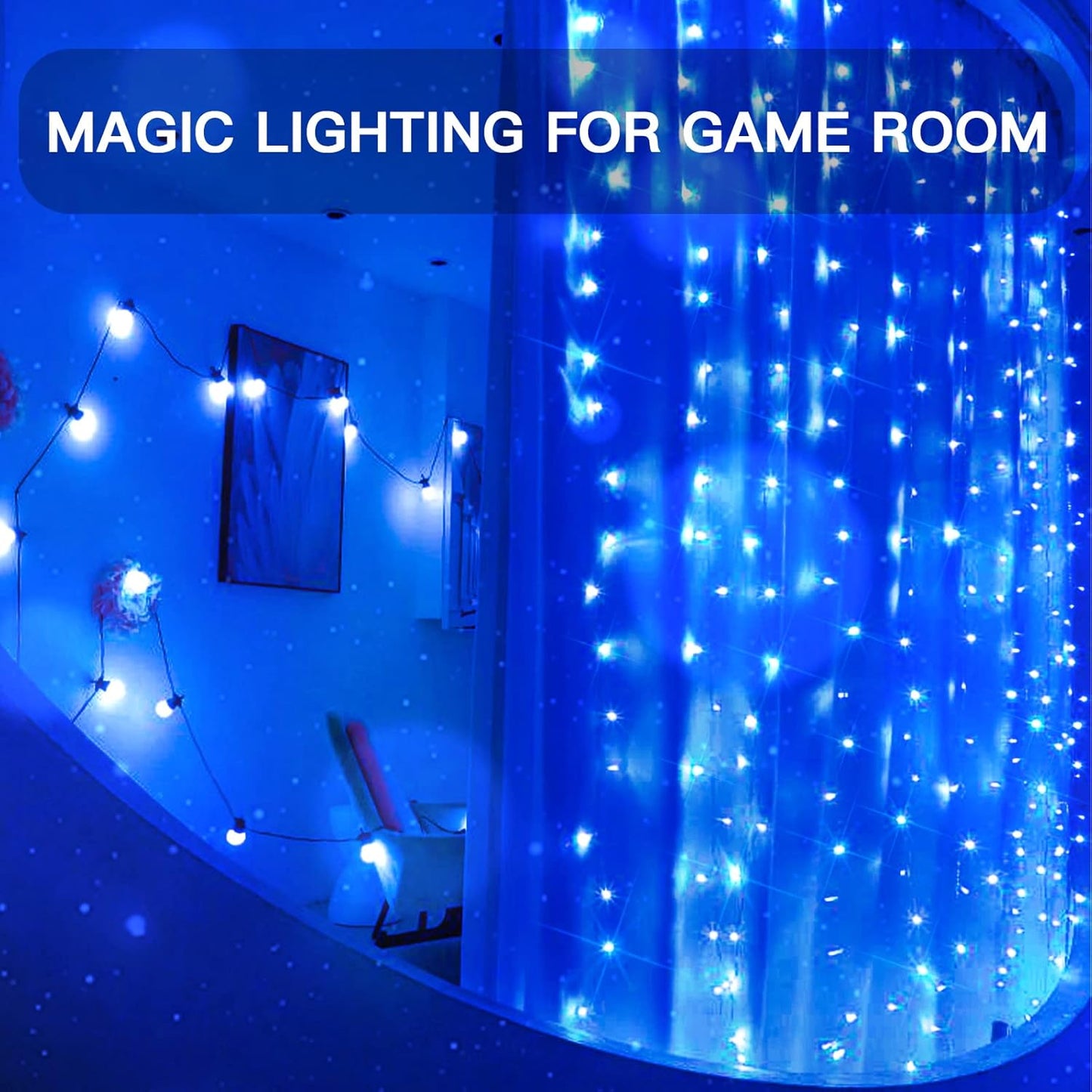 Suddus Curtain Lights - 200 LED Waterproof Fairy String Lights for Bedroom & Outdoor Decor | Blue