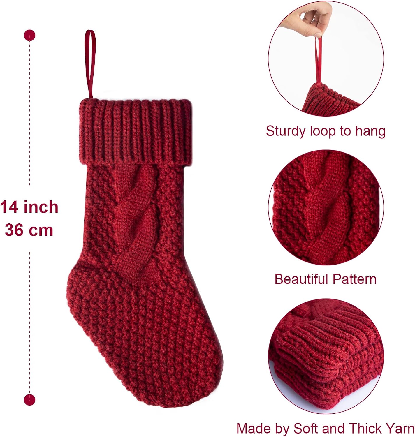 Burgundy & Ivory Knit Christmas Stockings - 14" - Set of 2 Holiday Decor