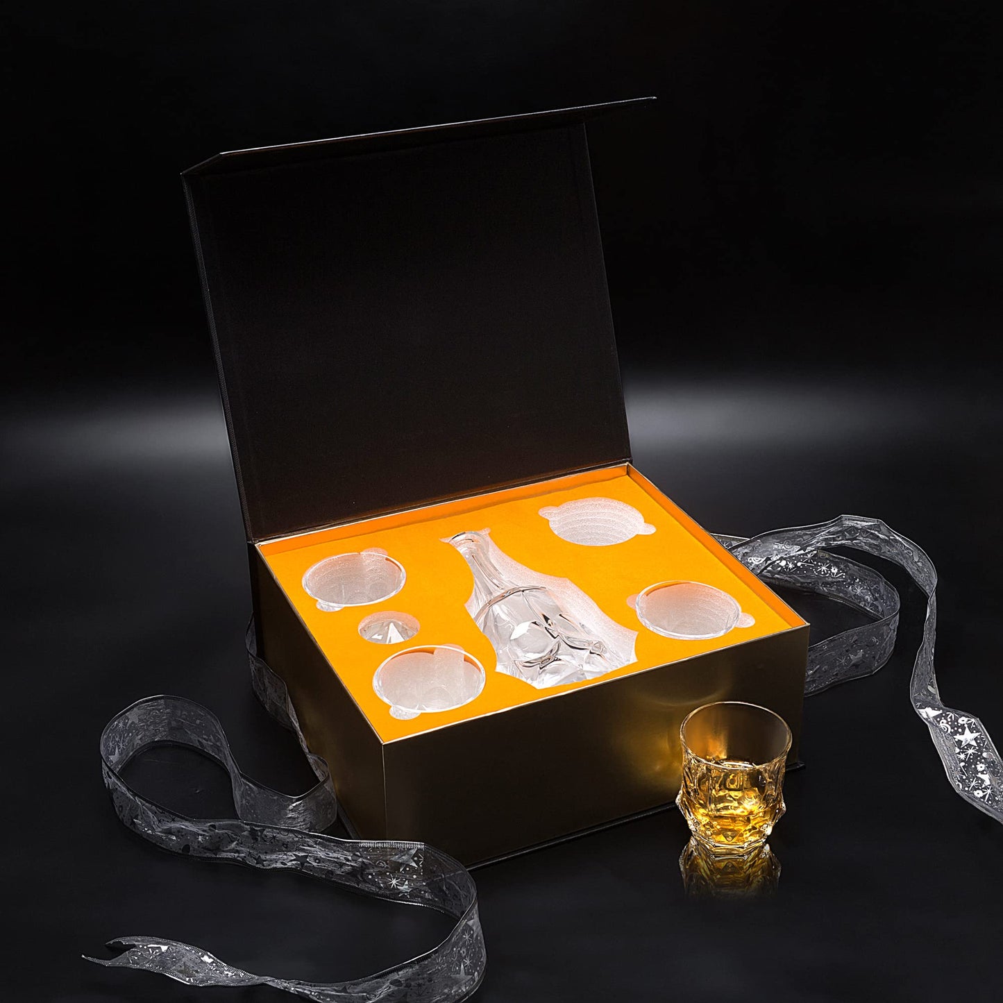 KANARS Whiskey Decanter Sets for Men, 25 Oz Liquor Decanter with 10 Oz Crystal Glasses in Luxury Box for Bourbon Scotch Rum Tequila Vodka, Whisky Gifts for Birthday New Year Father's Day