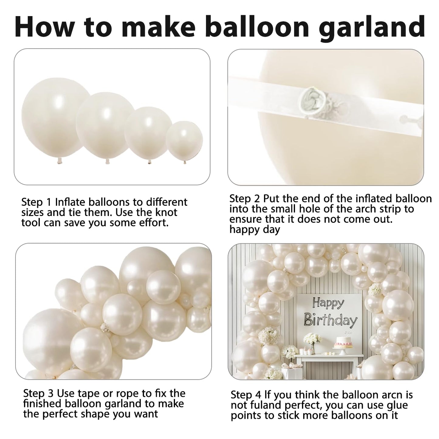 Pearl Sand White Balloons Arch Kit,Double Stuffed White Ivory Beige Cream Balloon Different Sizes 18/12/10/5 Inch Off White Balloon for Wedding Engagement Birthday Bachelorette Decorations