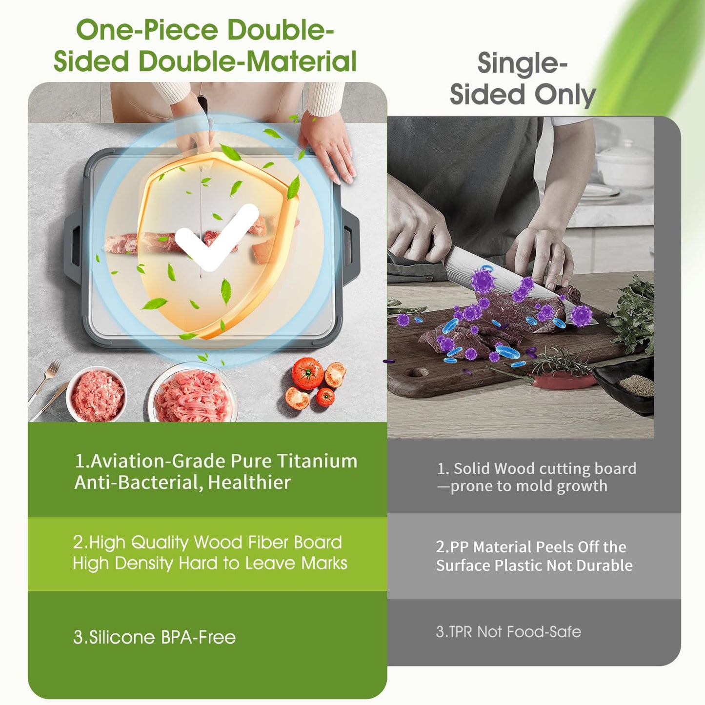 Titanium Cutting Board for Kitchen, Double Sided Pure Titanium and Wood Fiber Cutting Board with Juice Groove, Food Grade Material, for Chopping Meat/Vegetables/Fruit Dishwasher Safe 16"×11"