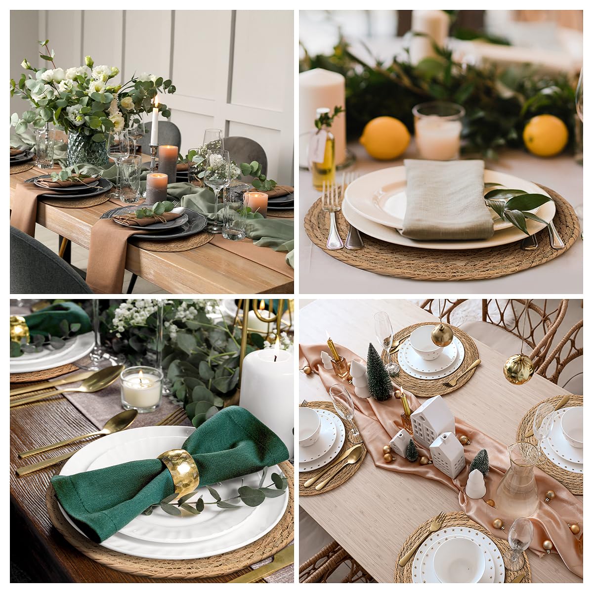 13 in Round Woven Placemats Plate Chargers Set of 10, Boho Farmhouse Rustic Woven Place Mats for Dining Table Decor, Rattan Wicker Table Mats Jute Braided Chargers for Dinner Plates