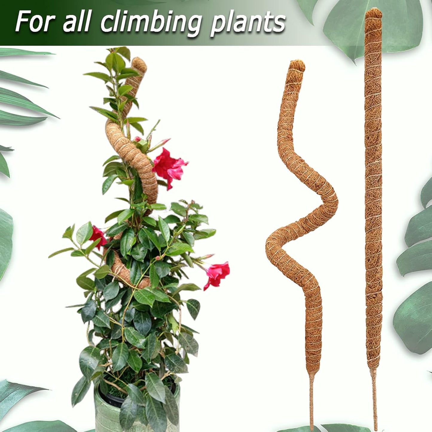 Soupiar 28" Bendable Moss Pole - Rust-Free Aluminum Core Plant Support Stakes for Monstera | 2-Pack with 13.2ft Jute Rope